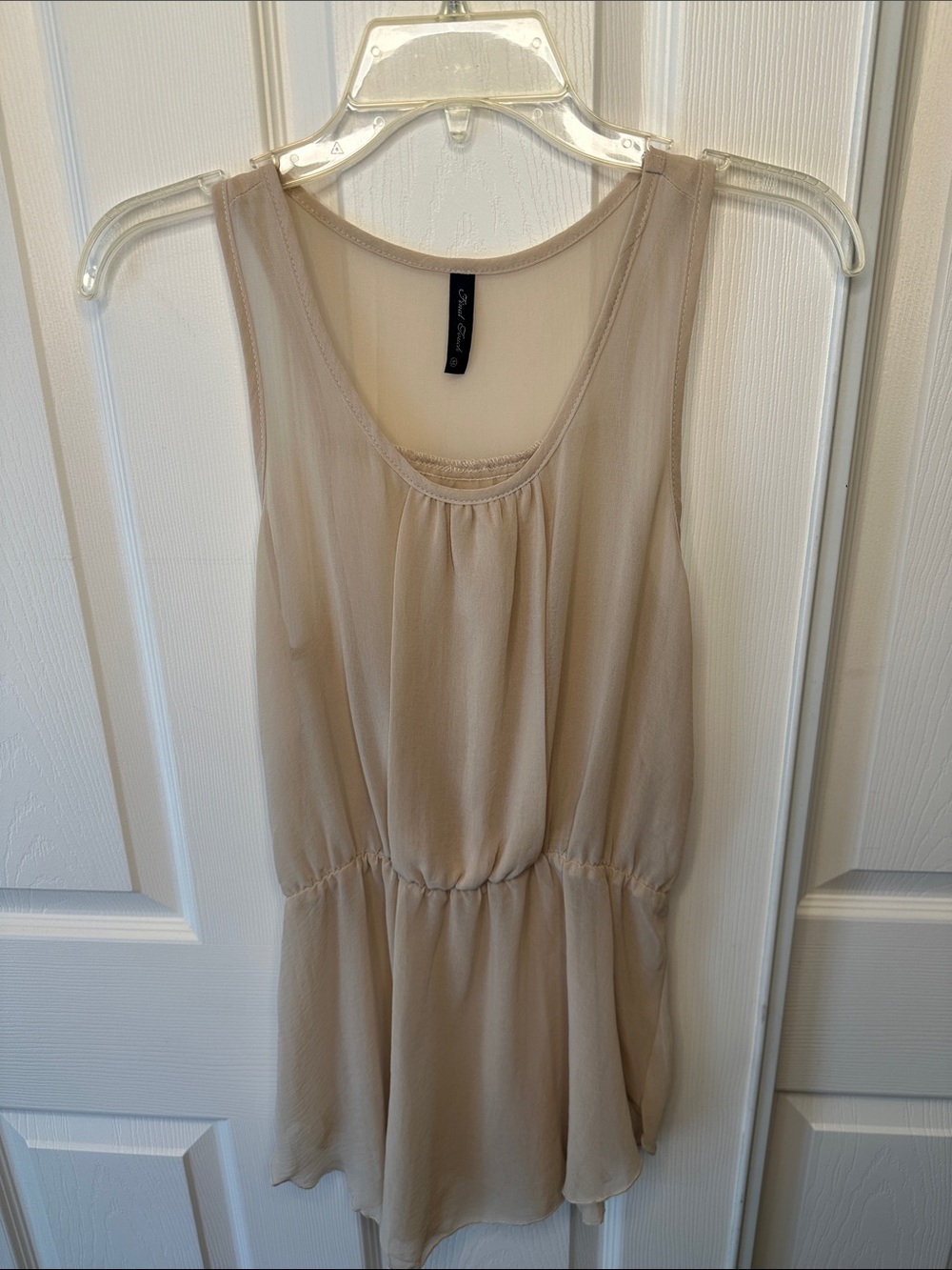 Final Touch Beige Sleeveless Chiffon Peplum Tank